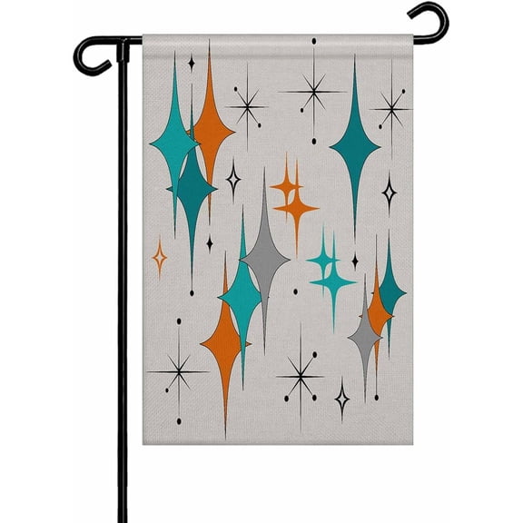 Middle Century Garden Flag 12x 18 Double Side, Vintage Teal Orange Abstract Diamond Boho Garden Flags Outside House Flag Banner Welcome Yard Flag for Holiday Party Outdoor Decorations All Seasons