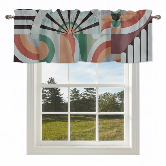 Middle Century Geometric Art Valances for Windows Abstract Minimalist Arch Rod Pocket Curtain Valance Window Treatment Short Curtains for Kitchen Living Room,42x12in