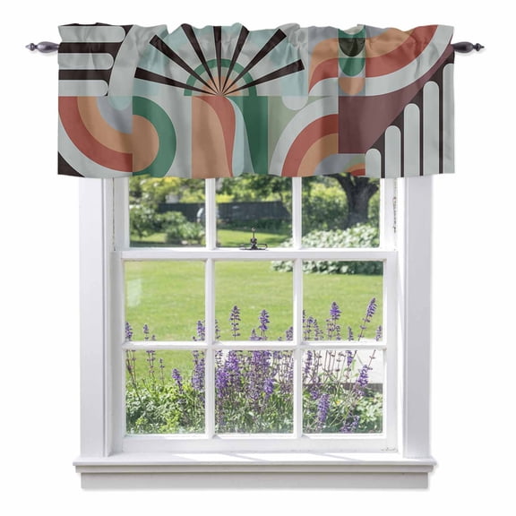 Middle Century Geometric Art Valances for Windows,Kitchen Valance Rod Pocket Short Curtain, Abstract Minimalist Arch Valance Curtain Window Valances for Bedroom Bathroom Living Room 42x12in