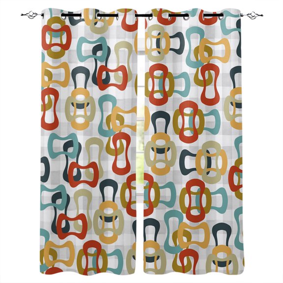 Middle Century Kitchen Curtains Abstract Geometric Colorful Rings Vintage Cafe Short Curtains for Bathroom Blackout Window Curtain Small Window Tier Drapes for Bedroom Living Room 27.5"x39"x2