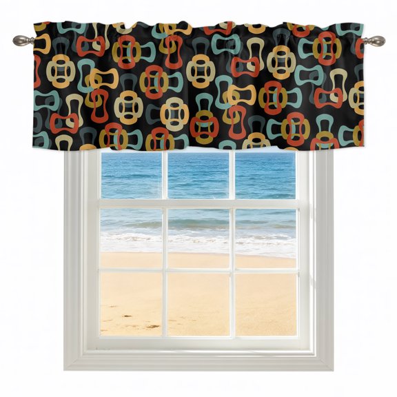 Middle Century Kitchen Valances for Windows 42x12 Inch Kitchen Curtains Valances Rod Pocket Abstract Geometric Colorful Rings Black Bathroom Window Valances for Window Treatment Decor