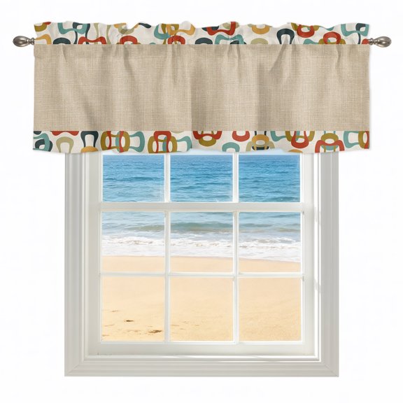 Middle Century Kitchen Valances for Windows 42x12 Inch Kitchen Curtains Valances Rod Pocket Abstract Geometric Colorful Rings Retro Beige Bathroom Window Valances for Window Treatment Decor