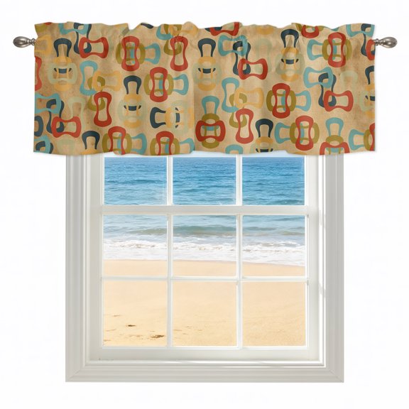 Middle Century Kitchen Valances for Windows 60x18 Inch Kitchen Curtains Valances Rod Pocket Abstract Geometric Colorful Rings Brown Bathroom Window Valances for Window Treatment Decor
