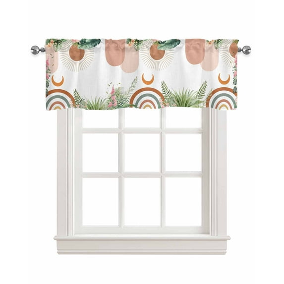 Middle Century Linen Curtain Valance for Bedroom/Bathroom/Kitchen/Office/Living/Dining Room Windows,Abstract Boho Aesthetic Nature Leaf Modern Pocket Topper Drapes Decorative Cafe Drapery Panel 54x18