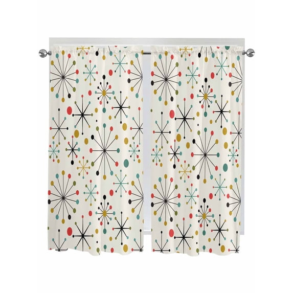 Middle Century Living Room Curtains 2 Panel, Geometric Modern Abstract Vintage Cafe Window Treatment, Extra Long Farmhouse Bedroom Bathroom Kitchen Curtains Drapes 104"x72"
