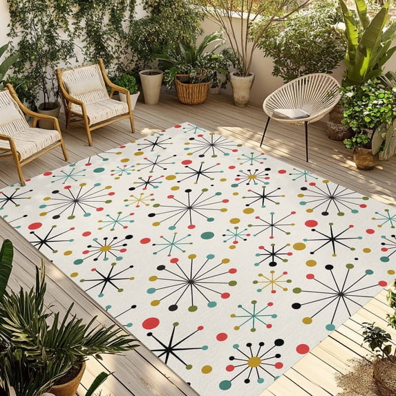 Middle Century Outdoor Rug for Patio/Deck/Porch, Non-Slip Large Area Rug 6 x 9 Ft, Geometric Modern Abstract Vintage Indoor Outdoor Rugs Washable Area Rugs, Reversible Camping Rug Carpet Runner