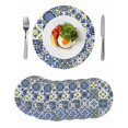 thumbnail image 1 of Middle Century Round 13 Inch Placemats Set of 6, Vintage Farmhouse Bohemia Style Blue HeatResistant Non Slip Place Mats for Dining Table, Wipeable Braided Kitchen Table Mats for Housewarming, 1 of 9