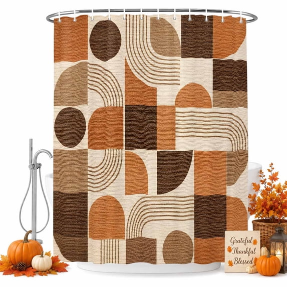 Middle Century Shower Curtain, Waterproof Shower Curtains for Bathroom, Modern Abstract Minimalist Geomettric Boho Washable Fabric Bathtub Curtain Set Bath Decor with 12 Hooks 48"x72"