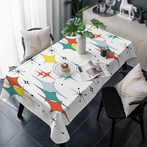 Middle Century Table Cloth Waterproof Tablecloths, Boho Abstract Art Teal Orange Rhomboid Tablecloth Dining Table Cover for Kitchen Party Tabletop Outdoor, Rectangle Tablecloth 54x108 Inch