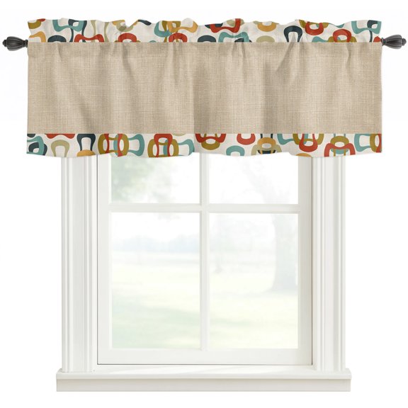 Middle Century Valances for Windows Farmhouse Kitchen Curtains Valances Rod Pocket Valance Curtains Abstract Geometric Colorful Rings Retro Beige Window Valances for Bathroom Bedroom 42"x12"