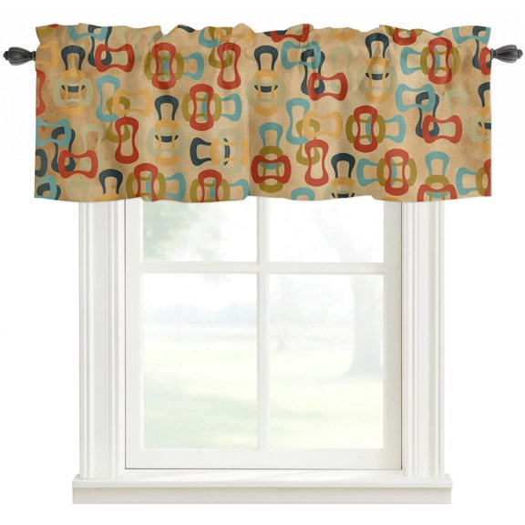 Middle Century Valances for Windows Farmhouse Kitchen Curtains Valances Rod Pocket Valance Curtains for Windows Abstract Geometric Colorful Rings Brown Window Valances for Bathroom Bedroom 42"x12"