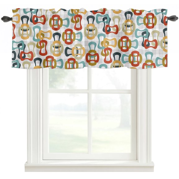 Middle Century Valances for Windows Farmhouse Kitchen Curtains Valances Rod Pocket Valance Curtains for Windows Abstract Geometric Colorful Rings Vintage Window Valances for Bathroom Bedroom 42"x12"