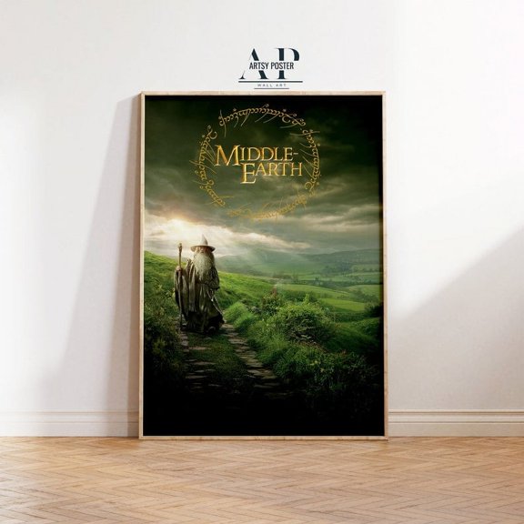 Middle Earth Collection Poster, Tolkiens World Map And Iconic Locations, Fantasy Art Print