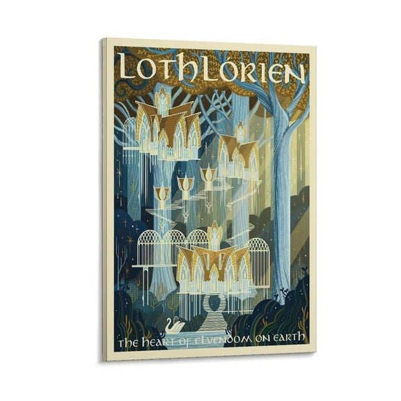 Middle Earth Lord of The Rings Vintage Travel Poster-Lothlorien 2 Poster Decorative Painting Canvas Wall Art Living Room Posters Bedroom Painting 20x30inch(50x75cm)