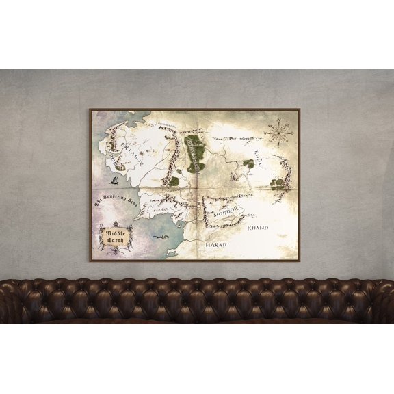 Middle Earth Map Antique Style Lotr Hobbit World Map Decorative Wall Art Poster , Poster Print Only