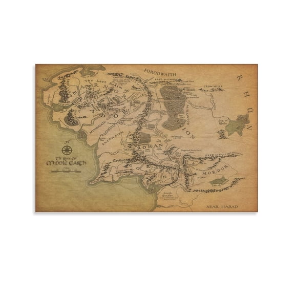 Middle Earth Map Lord of The Rings Poster (14) Poster Cool Artworks Painting Wall Art Canvas Prints Hanging Picture Home Decor Posters Gift 08x12inch(20x30cm)