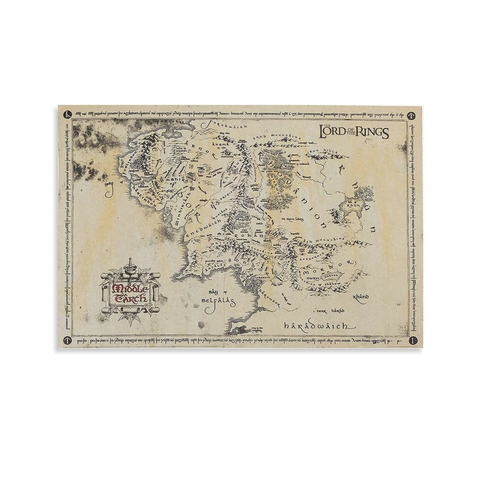 Middle Earth Map Lord of The Rings Poster (23) Canvas Wall Art Poster ...