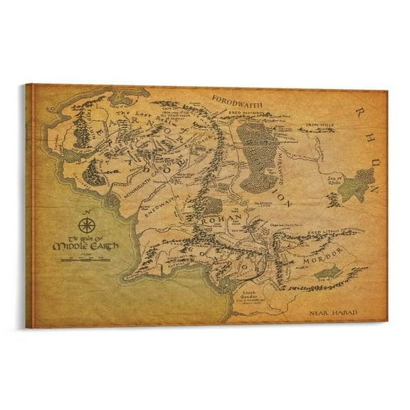 Middle Earth Map Lord of The Rings Poster (4) Painting On Canvas Wall Art Poster Scroll Picture Print Living Room Walls Decor Home Posters 08x12inch(20x30cm)