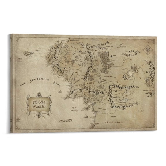 Middle Earth Map Lord of The Rings Poster (12) Gifts Canvas Painting Poster Wall Art Decorative Picture Prints Modern Decor 24x36inch(60x90cm)