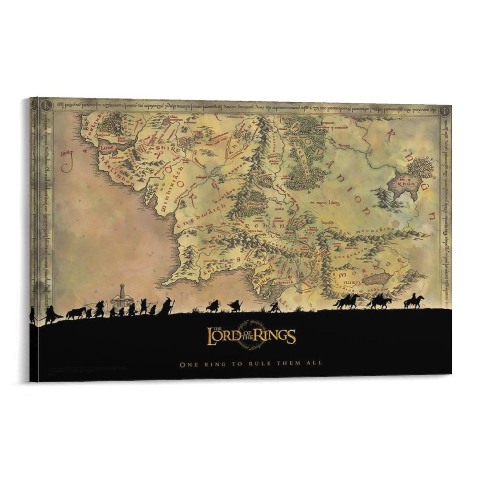 Middle Earth Map Lord of The Rings Poster (16) Picture Print Canvas ...