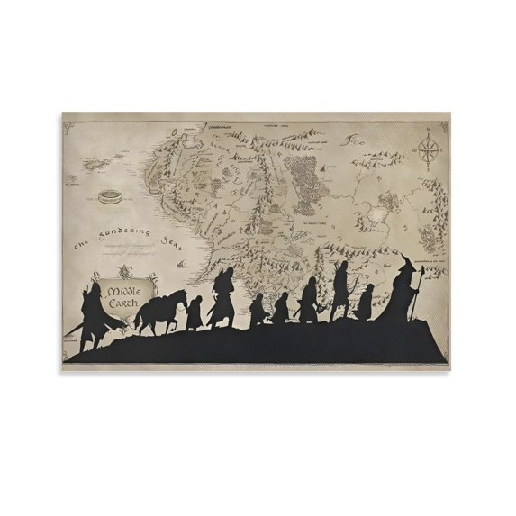 Middle Earth Map Lord of The Rings Poster (17) Picture Print Canvas ...