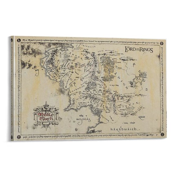 Middle Earth Map Lord of The Rings Poster (23) Gifts Canvas Painting Poster Wall Art Decorative Picture Prints Modern Decor 24x36inch(60x90cm)