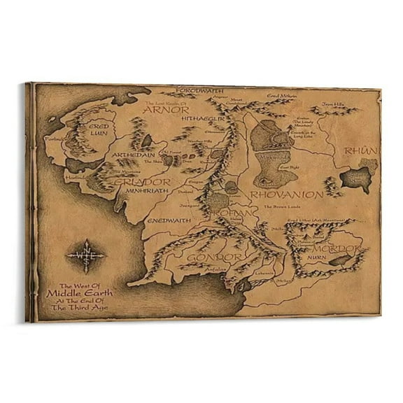 Middle Earth Map Lord of The Rings Poster (3) Poster Decorative Painting Canvas Wall Art Living Room Posters Bedroom Painting 08x12inch(20x30cm)
