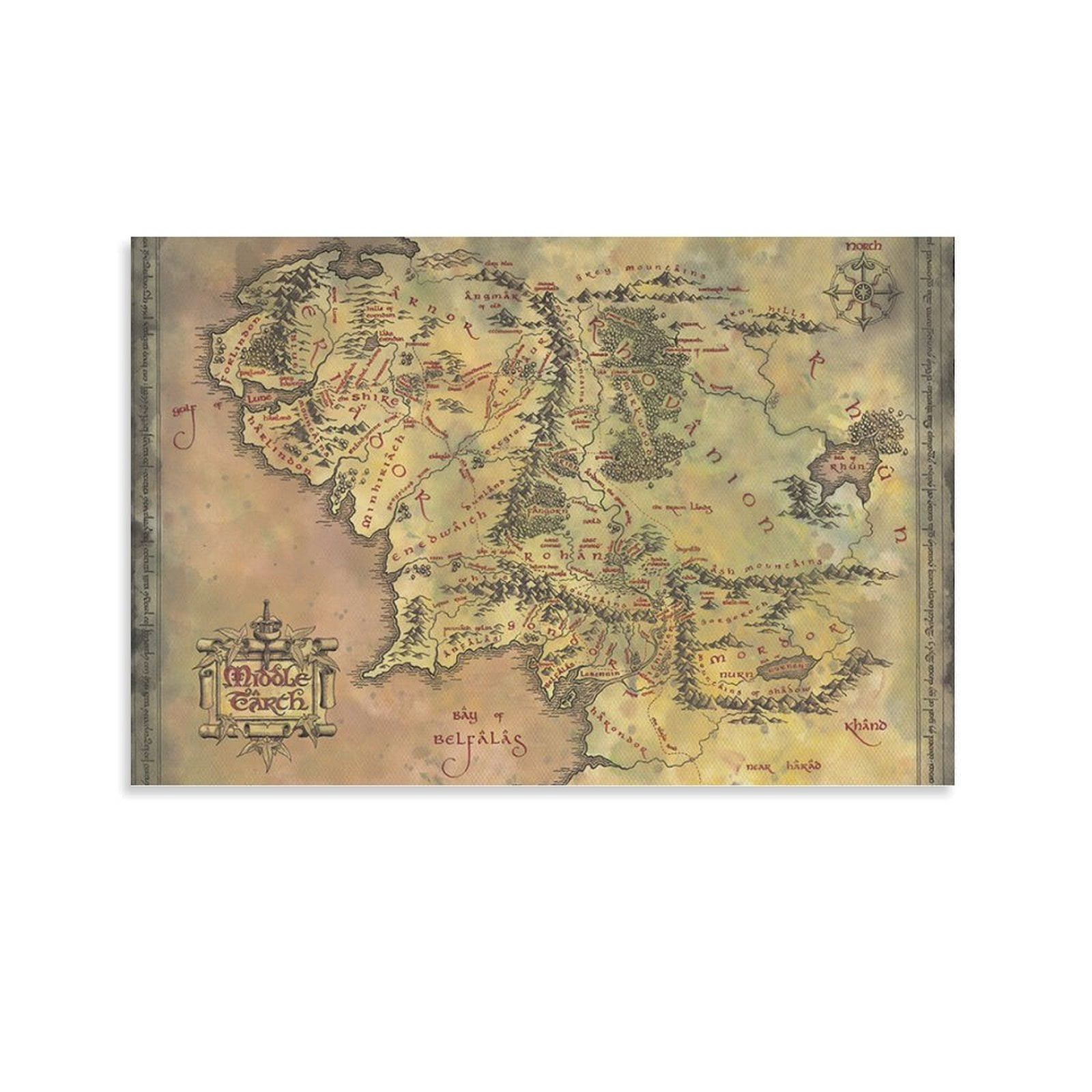 Middle Earth Map Lord of The Rings Poster (5) Canvas Poster Wall Art ...