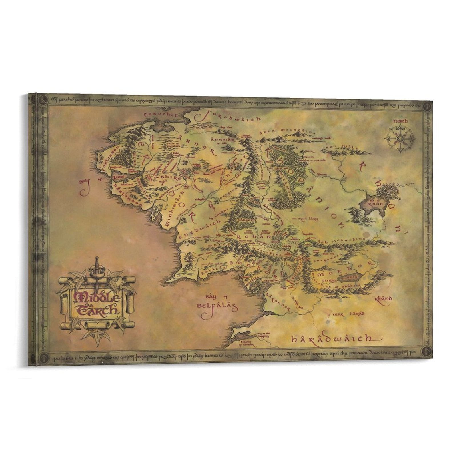 Middle Earth Map Lord of The Rings Poster (6) Canvas Wall Art Poster ...