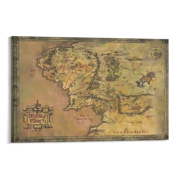 Middle Earth Map Lord of The Rings Poster (6) Canvas Wall Art Poster ...