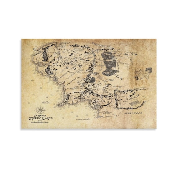 Middle Earth Map Poster Canvas Wall Art Poster Decorative Bedroom Modern Home Print Picture Artworks Posters 12x18inch(30x45cm)