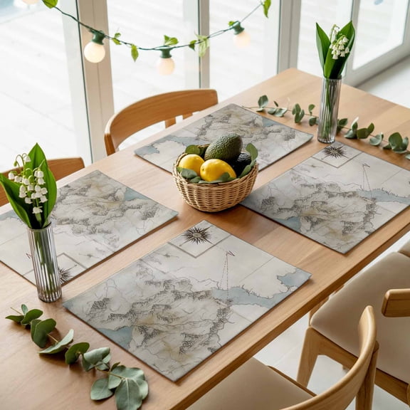 Middle Earth Map on Retro Placemats Set of 4,Wipeable Washable Table Mats for Dining Tables, Abstract Mountain Blue Lake Place Mats for Kitchen Event Party Tabletop Decor