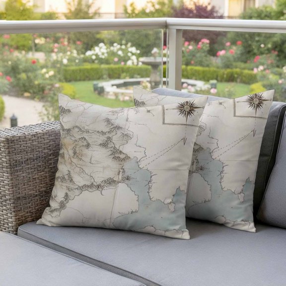 Middle Earth Map on Retro Waterproof Throw Pillow Covers Set of 2 Abstract Mountain Blue Lake Outdoor Cushion Cover Pillow Protector Decorative Pillowcases for Bed Sofa Couch
