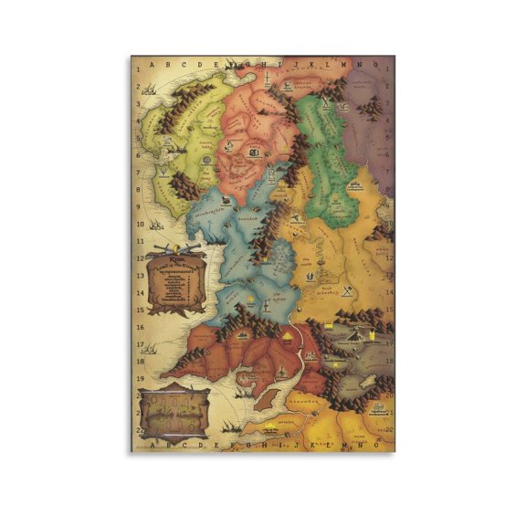 Middle Earth Map from Lord of The Rings Poster Posters Art Print Wall Photo Paint Poster Hanging Picture Family Bedroom Decor Gift 24x36inch(60x90cm)