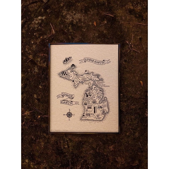 Middle Earth Map of Michigan - Lord of the Rings Style State Poster 24x36 UNFRAMDE