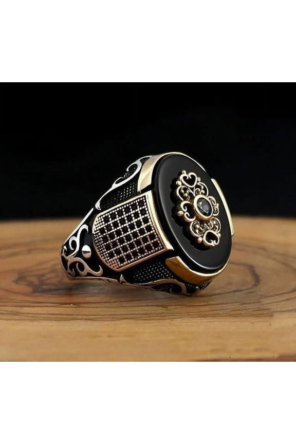 Ancient Silver Ring Geometric Alloy Ring with Artificial Stone Mosaic Middle Eastern Design Statement Ring Fashion Jewelry Ring for Women and Men