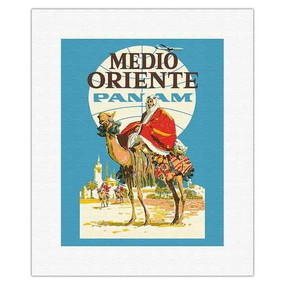 Middle East (Medio Oriente) - Camel Rider - Vintage Airline Travel Poster c.1950s - Fine Art Rolled Canvas Print 11in x 14in