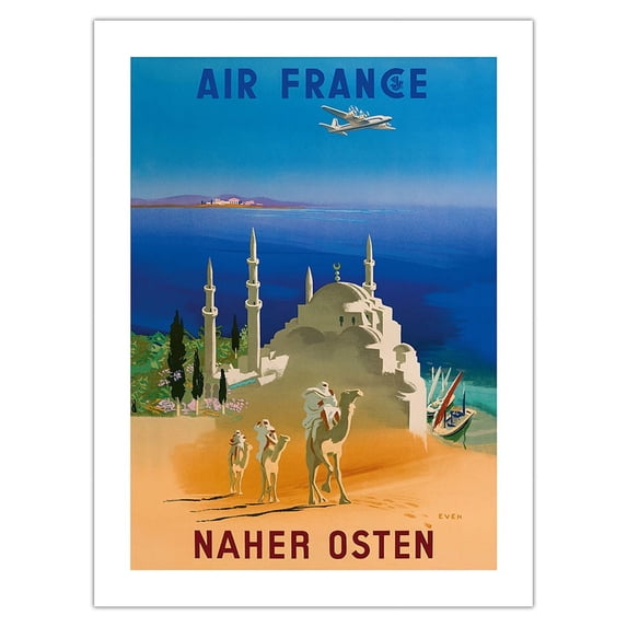 Middle East (Naher Osten) - France - Tuareg Camel Riding Nomads - Vintage Airline Travel Poster by Jean Even c.1950 - Bamboo Fine Art 290gsm Paper Print (Unframed) 18x24in