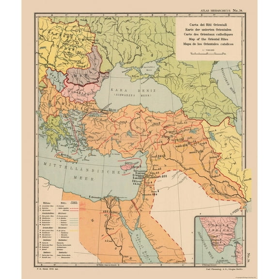Historic Map - Middle East Oriental Rites - Streit 1913 - 23 x 27.18 - Vintage Wall Art