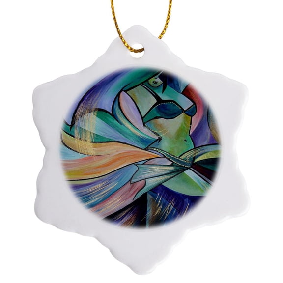 3drose, Middle Eastern Belly Dancer with Pastel Veils, 3 inch Snowflake Porcelain Ornament