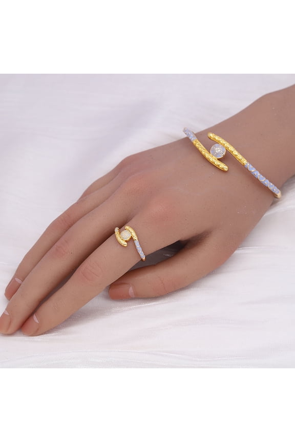 Middle Eastern Bride Wedding 14K Yellow Gold Bracelet Ring Set Dubai European and American Women's Open Bracelet