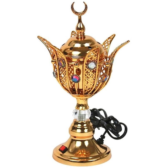 Middle Eastern Electric Metal Incense Burner for Charcoal Frankincense Resin Gold Color