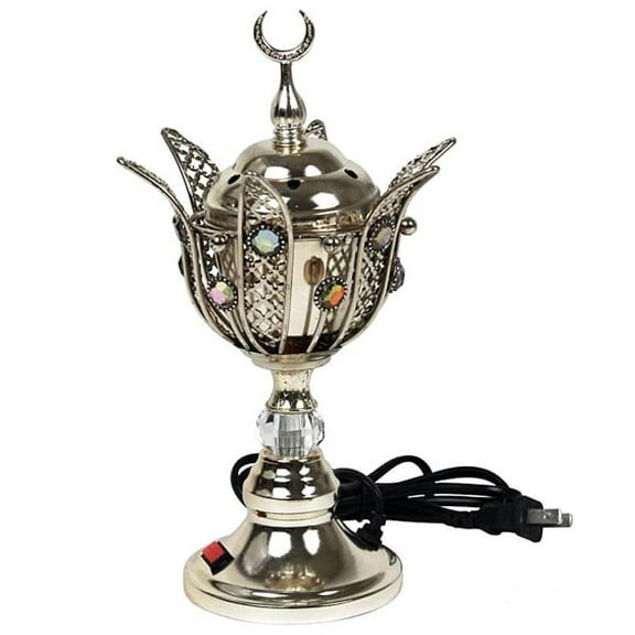 Middle Eastern Electric Metal Incense Burner for Charcoal Frankincense Resin Silver