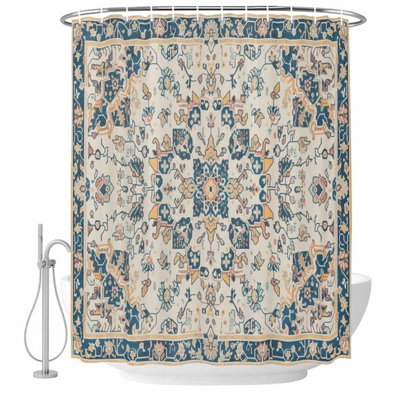 Middle Eastern Floral Fabric Shower Curtain Vintage Ethnic Pattern Washable Shower Curtains for Bathroom, Waterproof Bath Curtain with Hooks Home Decor 36x72in