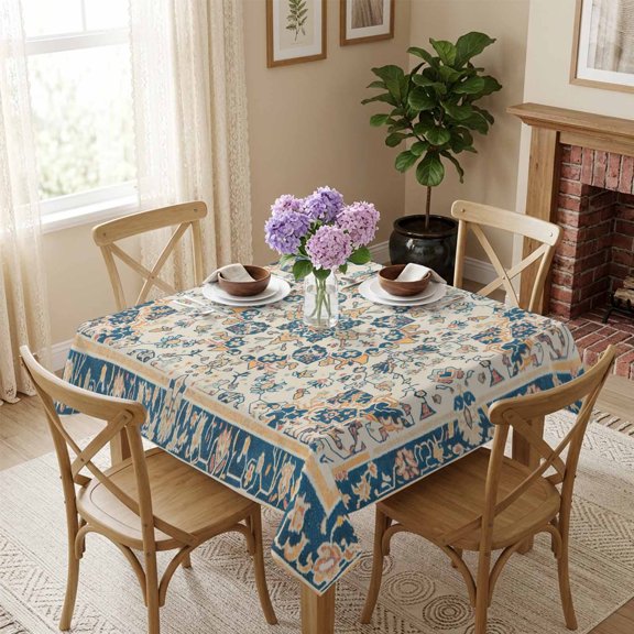 Middle Eastern Floral Square Tablecloth 54x54 Inch Vintage Ethnic Pattern Waterproof Polyester Tablecloth for Dining Table, Washable Table Cover for Kitchen Dining Room Decoration,Stain Resistant