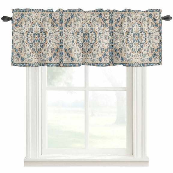 Middle Eastern Floral Window Valance Curtain Vintage Ethnic Pattern Rod Pocket Short Curtain for Living Room, Bedroom & Kitchen Window Decor 42x12in