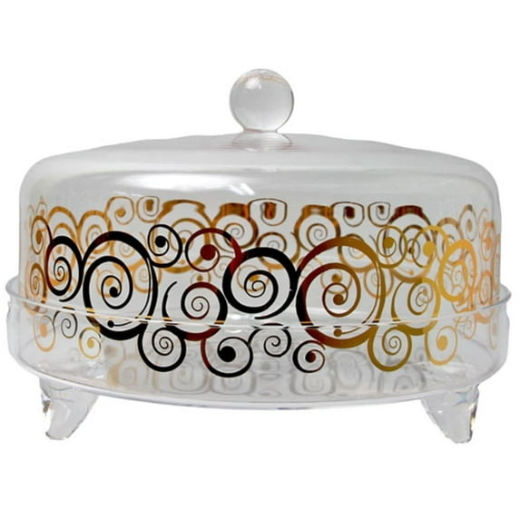 Middle Eastern Round Deluxe Cake Box Dish Container See Through Gold Clear Dish With Base Shatter Resistant