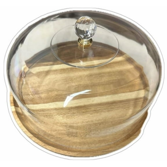 Middle Eastern Round Deluxe Large Acrylic Cake Box Dish Container See Through Clear With Wood Base Stand Shatter Resistant