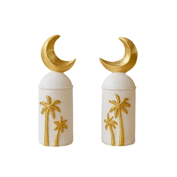Middle Eastern Style Decorative Ornament, 2 Piece Coconut Tree And Moon Castle Combined Craft Design, Multi Purpose Storage Art Decor for living room shelf and exotic home decoration