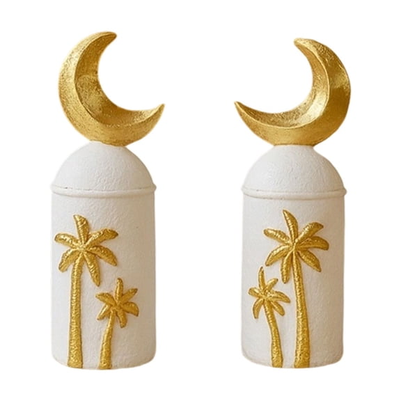 Middle Eastern Style Decorative Ornament, 2 Piece Coconut Tree And Moon Castle Combined Craft Design, Multi Purpose Storage Art Decor for living room shelf and exotic home decoration